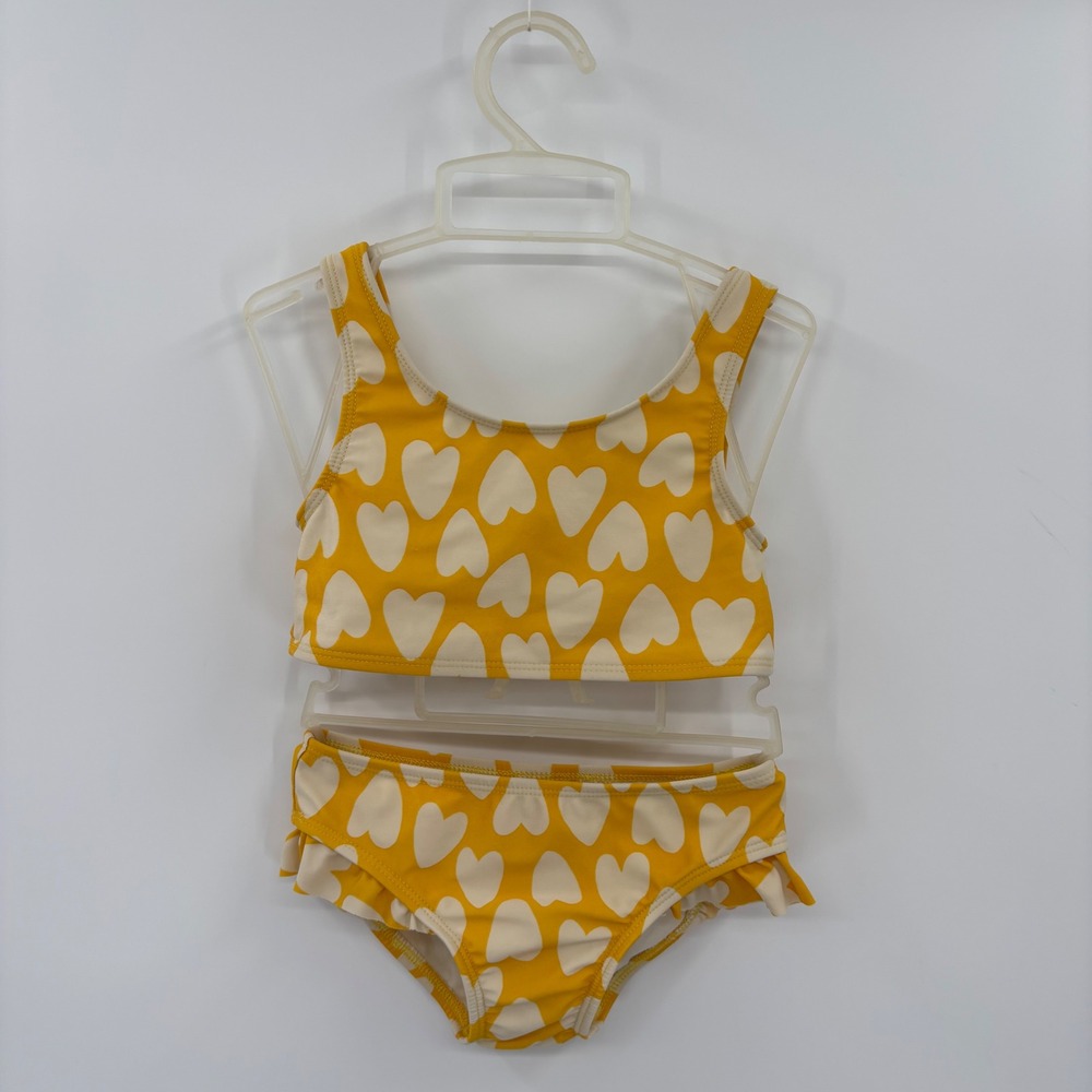 Cat & Jack Bikini Toddler 4T Yellow Heart Ruffle Two Piece Swimsuit Summer Cute